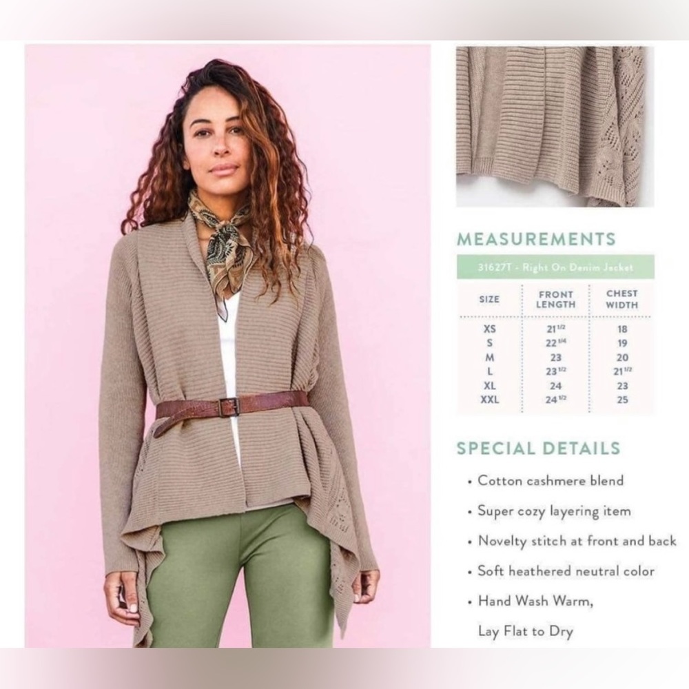 Matilda Jane Let’s Getaway waterfall style sweater.  Oatmeal color.  Medium.